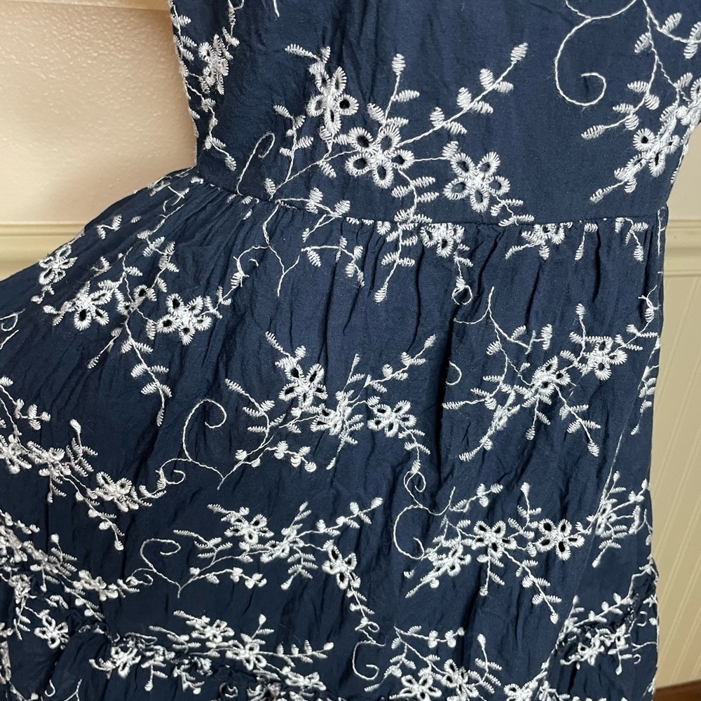 Elegant Navy Blue Floral Mini Dress 100% cotton - Picture 4 of 14